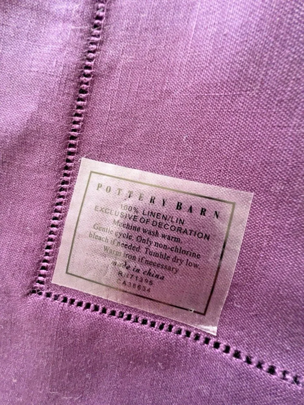 POTTERY BARN Napkin 100% Linen Purple Hemstitch 20